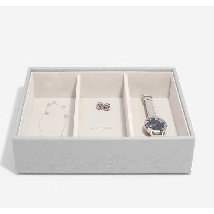 Bricka för klockor mm, 3 fack, Djup, CLASSIC STACKERS, 25 x 18 x H 6 cm, Pebble Grey i gruppen Förvaring / Sovrumsförvaring / Smyckesförvaring hos SmartaSaker.se (40241)