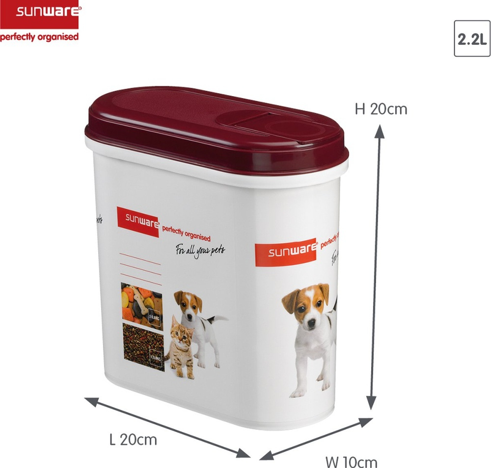Burk för Djurfoder, 2,2 L, PET PITCHER, 20 x 10 x H 20 cm, Vit / Vinröd i gruppen Förvaring / Köksförvaring / Förvaringslådor och burkar hos SmartaSaker.se (40257)