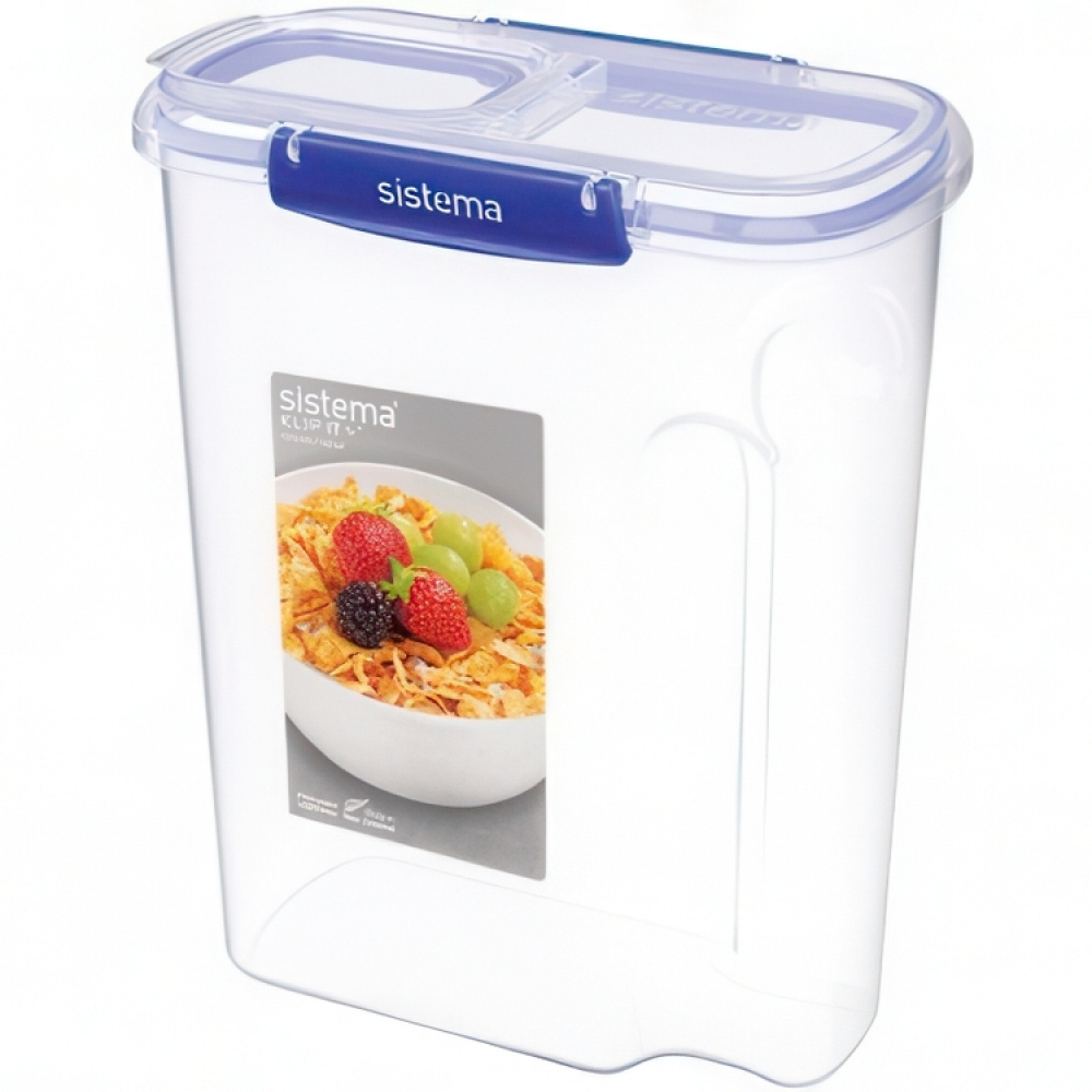 Burk för flingor, Stor, 4,2 L KLIP IT + , CEREAL, Sistema, Klar / Kornblå i gruppen Förvaring / Köksförvaring / Förvaringsburkar / Sistema förvaringsburkar hos SmartaSaker.se (40265)