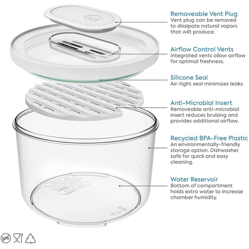 Burk för grönsaker, ID FRESH LARGE PRODUCE BOWL, Ø 21 x H 14,5 cm, Klar / Vit i gruppen Förvaring / Köksförvaring / Kylskåpsförvaring hos SmartaSaker.se (40268)