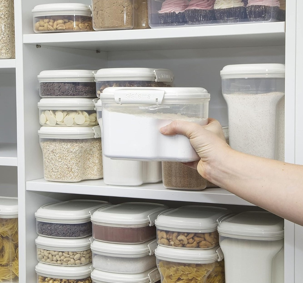 Burk för mjöl, gryn mm, 1,56 L, SISTEMA BAKE IT, Klar / Vit i gruppen Förvaring / Köksförvaring / Förvaringslådor och burkar / Sistema hos SmartaSaker.se (40272)