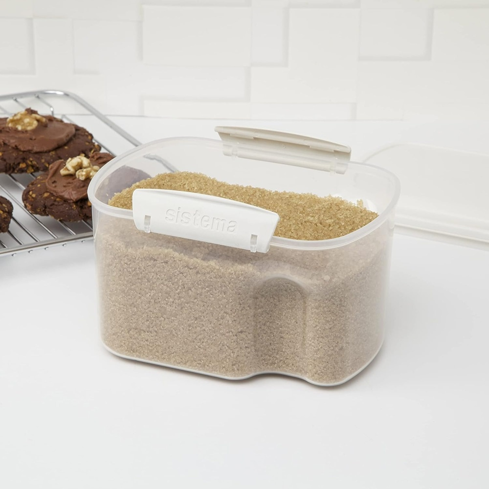 Burk för mjöl, gryn mm, 1,56 L, SISTEMA BAKE IT, Klar / Vit i gruppen Förvaring / Köksförvaring / Förvaringslådor och burkar / Sistema hos SmartaSaker.se (40272)