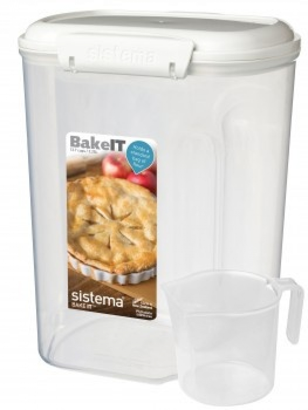 Burk för mjöl, gryn mm, 3,35 L, Med skopa, BAKE IT, Transparent / Vit i gruppen Förvaring / Köksförvaring / Förvaringslådor och burkar / Sistema hos SmartaSaker.se (40273)