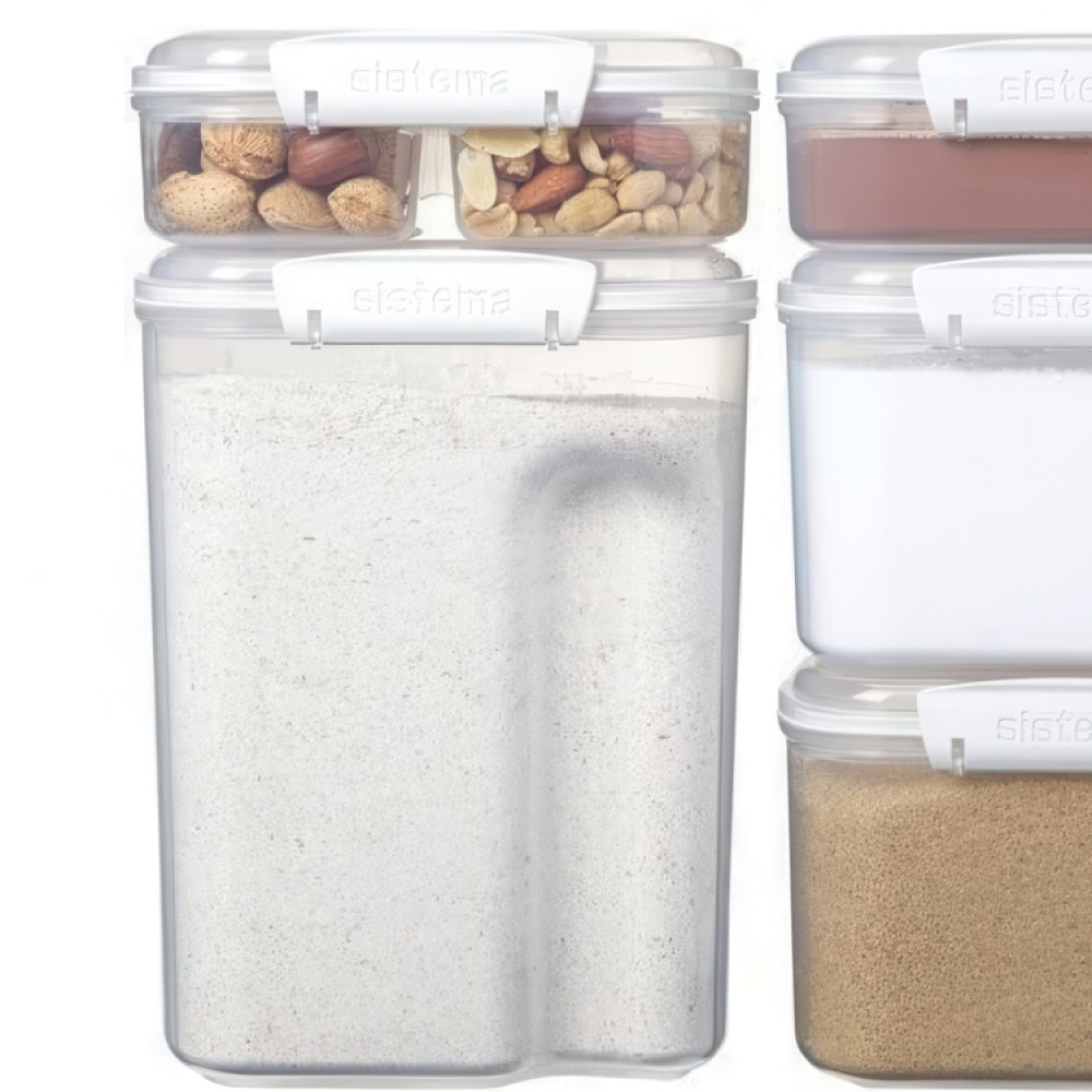 Burk för mjöl, gryn mm, 3,35 L, Med skopa, BAKE IT, Transparent / Vit i gruppen Förvaring / Köksförvaring / Förvaringsburkar / Sistema förvaringsburkar hos SmartaSaker.se (40273)