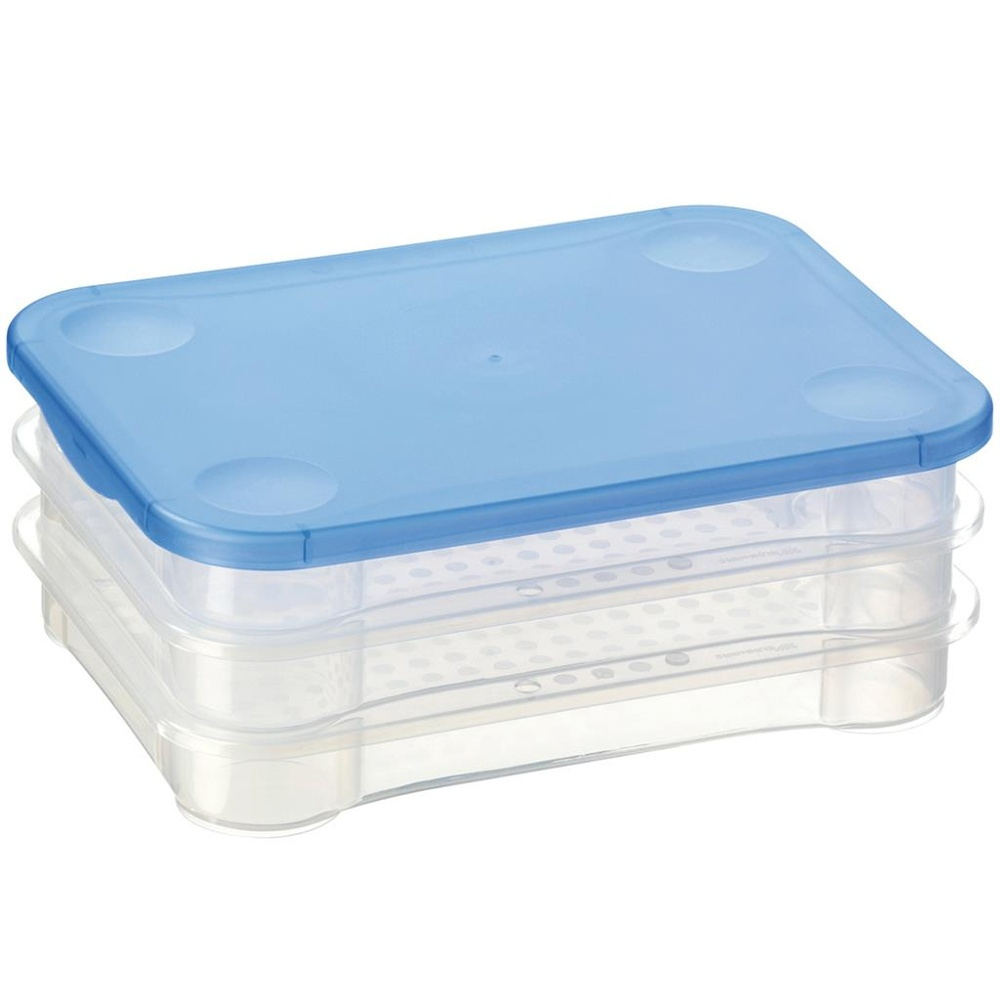 Burk för Pålägg, 3 Brickor, CLUB CUISINE LARGE, 22,5 x 16,5 x H 9 cm , Klar / Blå i gruppen Förvaring / Köksförvaring / Förvaringslådor och burkar hos SmartaSaker.se (40277)