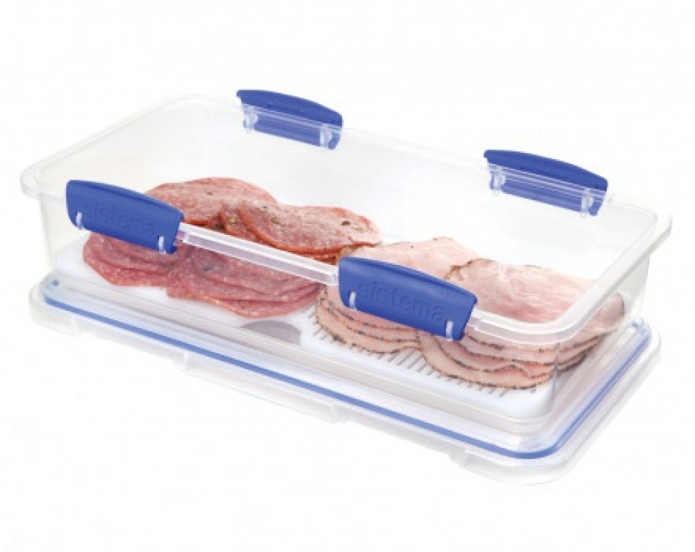 Burk för Pålägg, Långsmal, DELI STORER RECTANGLE LARGE, 1,75 L, Klar / Blå i gruppen Förvaring / Köksförvaring / Förvaringslådor och burkar hos SmartaSaker.se (40279)