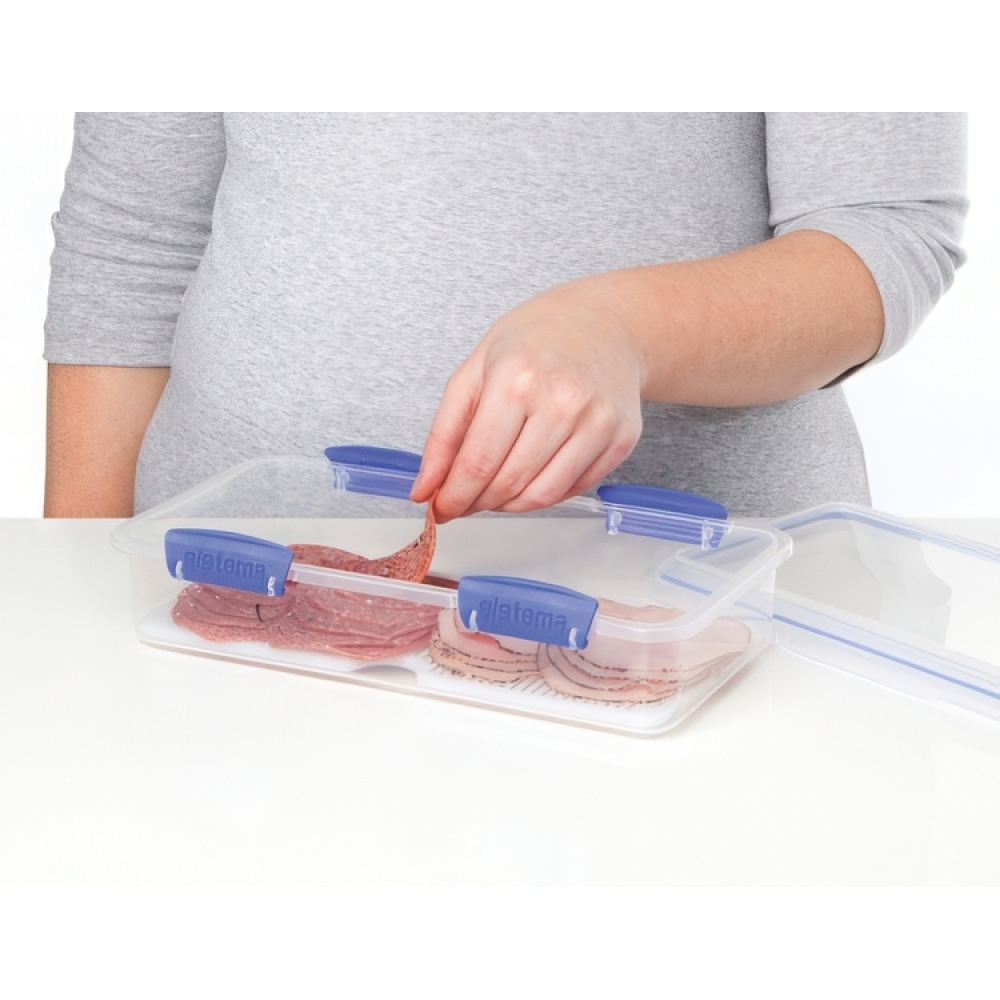 Burk för Pålägg, Långsmal, DELI STORER RECTANGLE LARGE, 1,75 L, Klar / Blå i gruppen Förvaring / Köksförvaring / Förvaringsburkar hos SmartaSaker.se (40279)