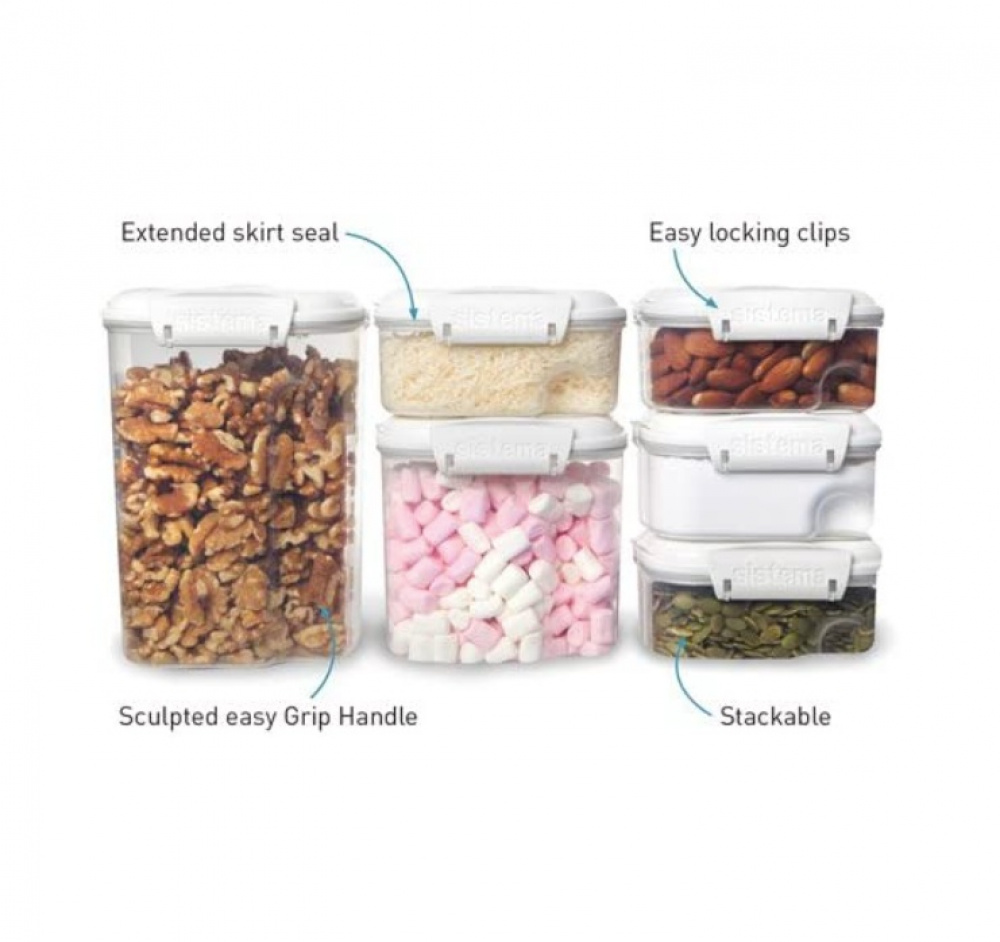 Burk för strössel mm, Liten, Flip lock, 285 ml, SISTEMA BAKE IT STACK & POUR, Klar / Vit i gruppen Förvaring / Köksförvaring / Förvaringslådor och burkar / Sistema hos SmartaSaker.se (40283)