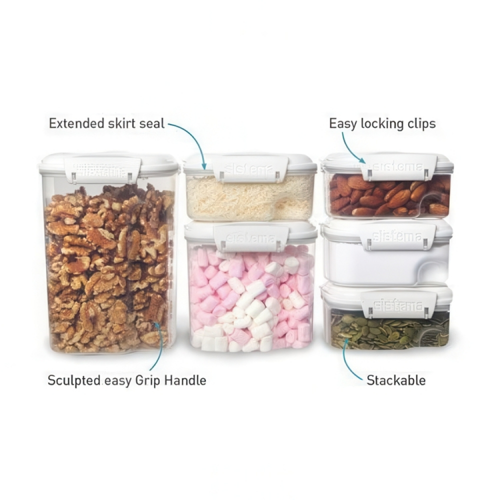Burk för strössel mm, Liten, Flip lock, 285 ml, SISTEMA BAKE IT STACK & POUR, Klar / Vit i gruppen Förvaring / Köksförvaring / Förvaringsburkar / Sistema förvaringsburkar hos SmartaSaker.se (40283)