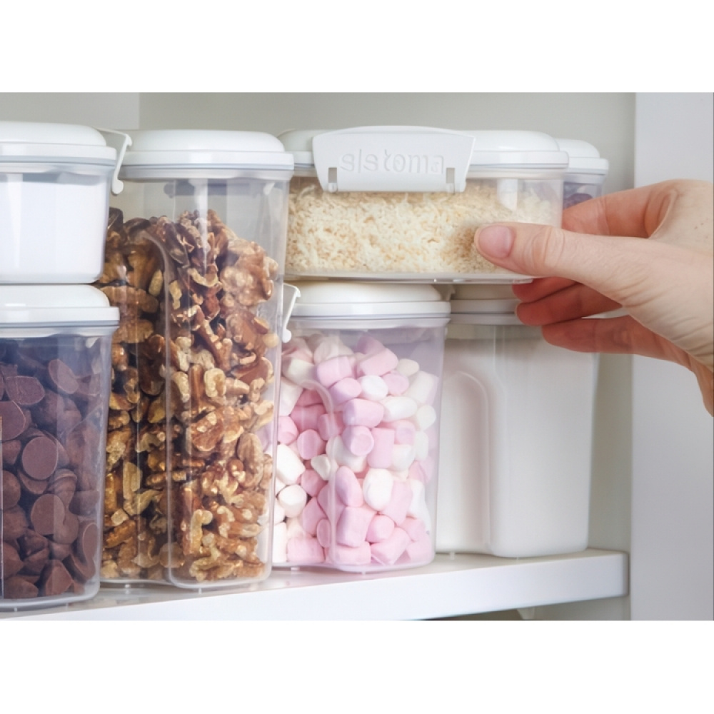 Burk för strössel mm, Liten, Flip lock, 285 ml, SISTEMA BAKE IT STACK & POUR, Klar / Vit i gruppen Förvaring / Köksförvaring / Förvaringsburkar / Sistema förvaringsburkar hos SmartaSaker.se (40283)