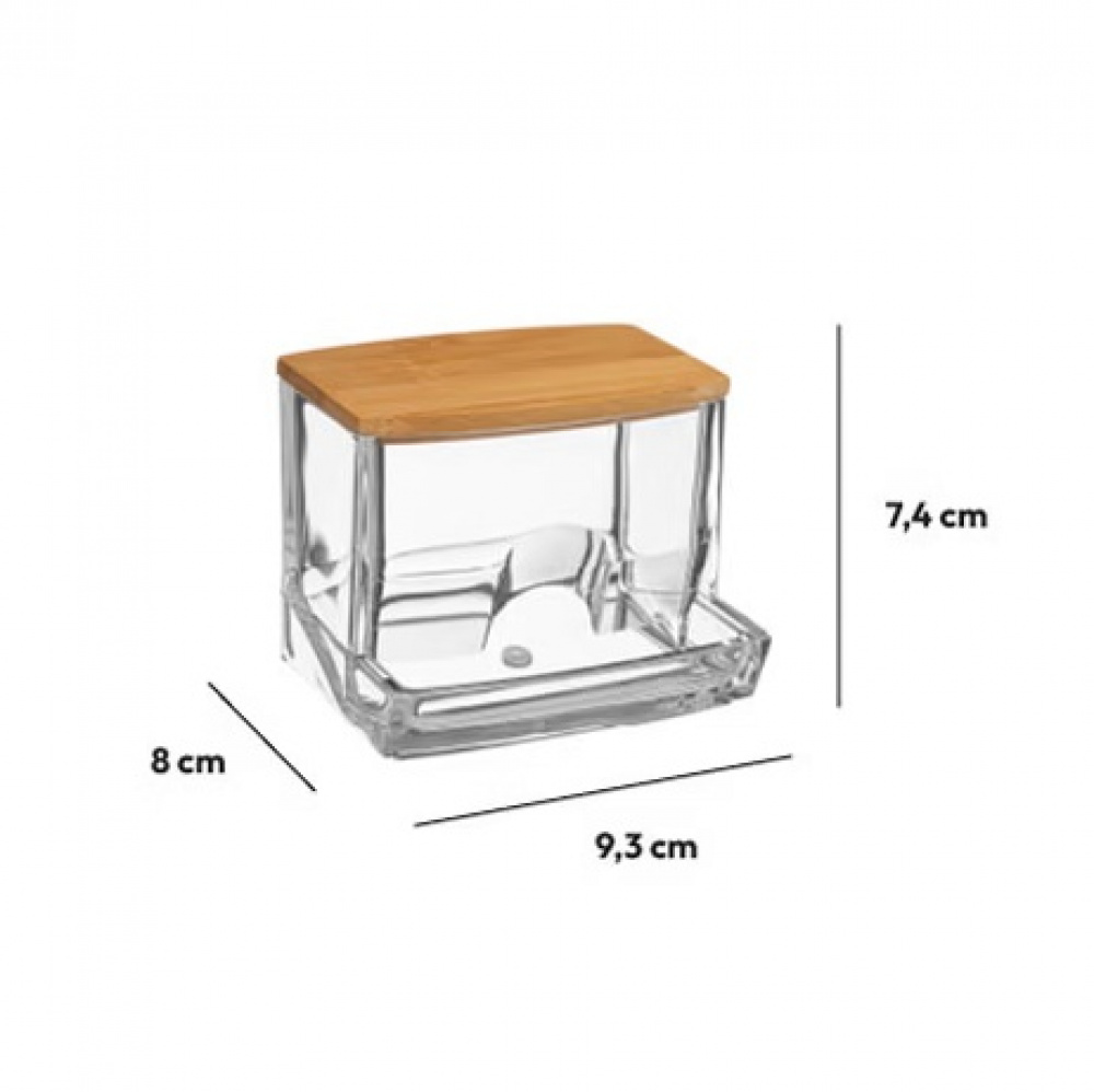 Burk för Tops, SELENA BAMBOO COTTON BUDS DISPENSER, 9,3 x 8 x H 7,4 cm, Klar / Natur i gruppen Förvaring / Badrumsförvaring / Sminkförvaring hos SmartaSaker.se (40285)