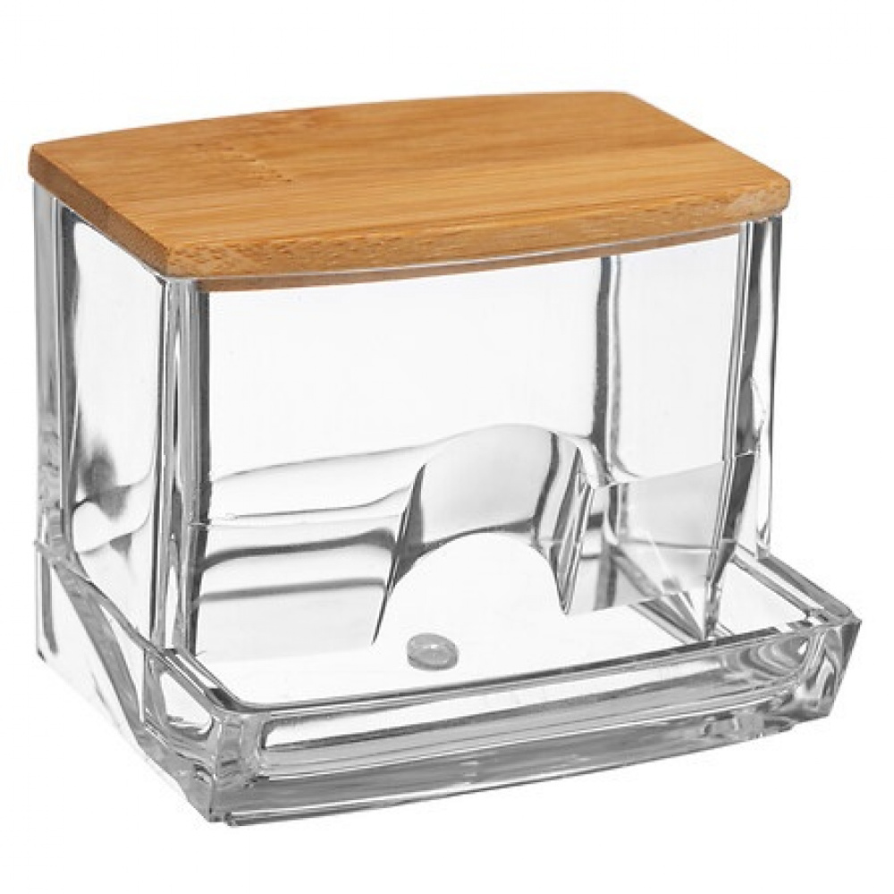 Burk för Tops, SELENA BAMBOO COTTON BUDS DISPENSER, 9,3 x 8 x H 7,4 cm, Klar / Natur i gruppen Förvaring / Badrumsförvaring / Sminkförvaring hos SmartaSaker.se (40285)