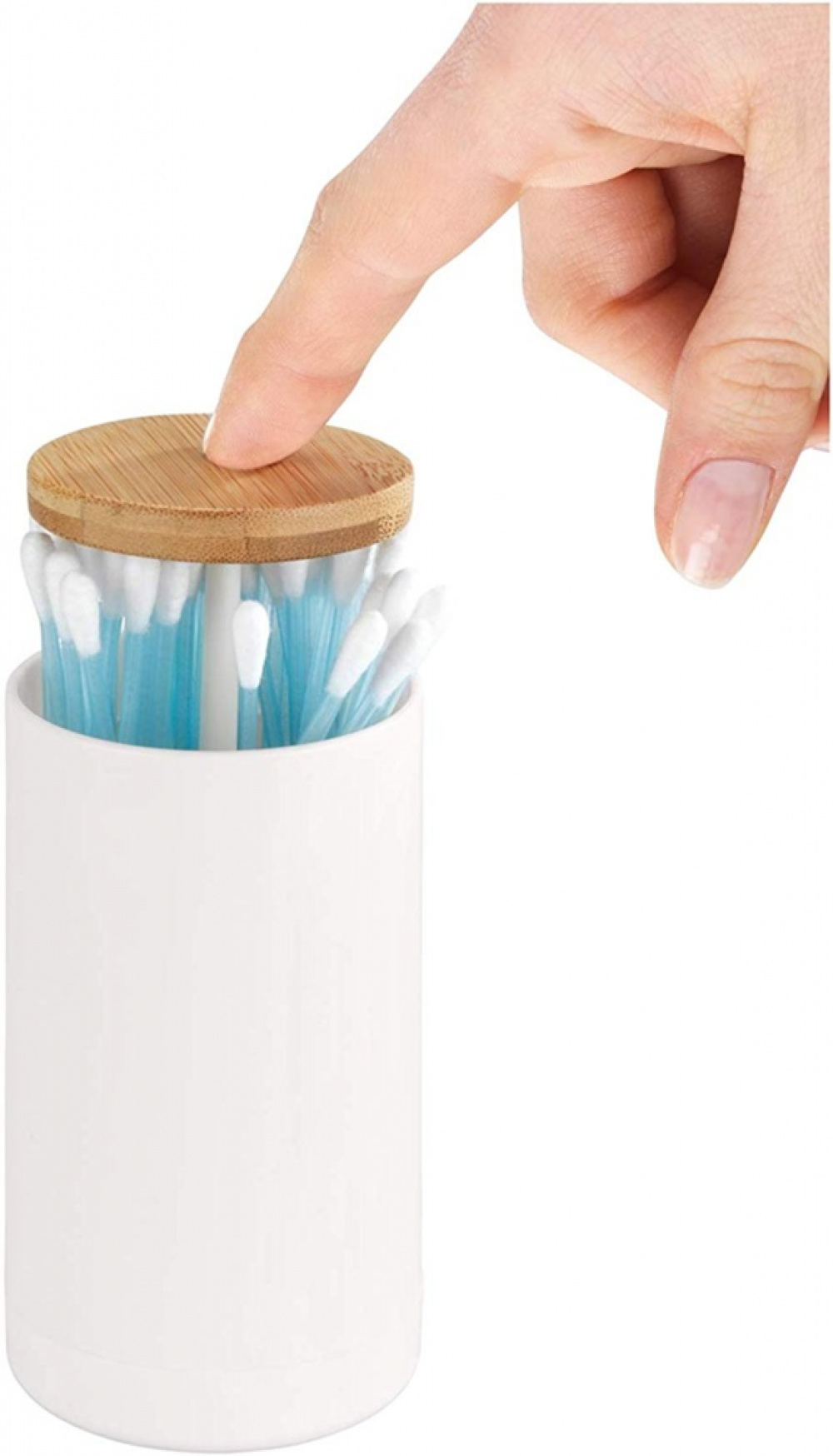 Burk för Tops, LARESA PUSH UP, Ø6,3 x H11,5 cm, Vit/ Natur i gruppen Förvaring / Badrumsförvaring hos SmartaSaker.se (40286)
