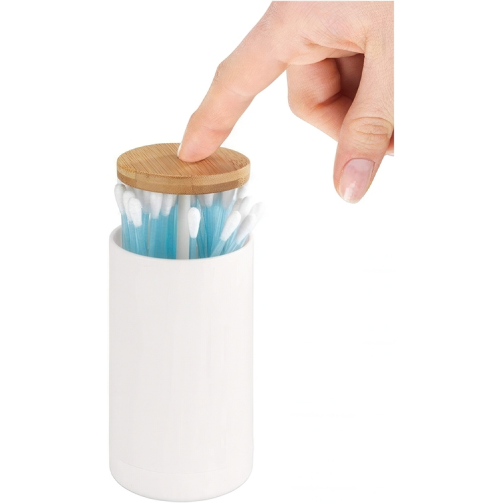 Burk för Tops, LARESA PUSH UP, Ø6,3 x H11,5 cm, Vit/ Natur i gruppen Förvaring / Badrumsförvaring hos SmartaSaker.se (40286)