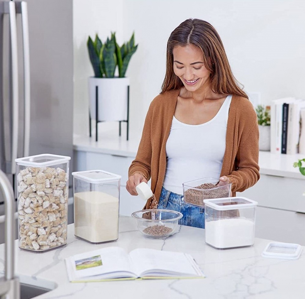 Burk för torrvaror, 0,8 L, PANSINO ECOZEN SMALL CANISTER, 16 x 12 x H 8 cm , Transparent / Vit i gruppen Förvaring / Köksförvaring / Förvaringslådor och burkar hos SmartaSaker.se (40287)
