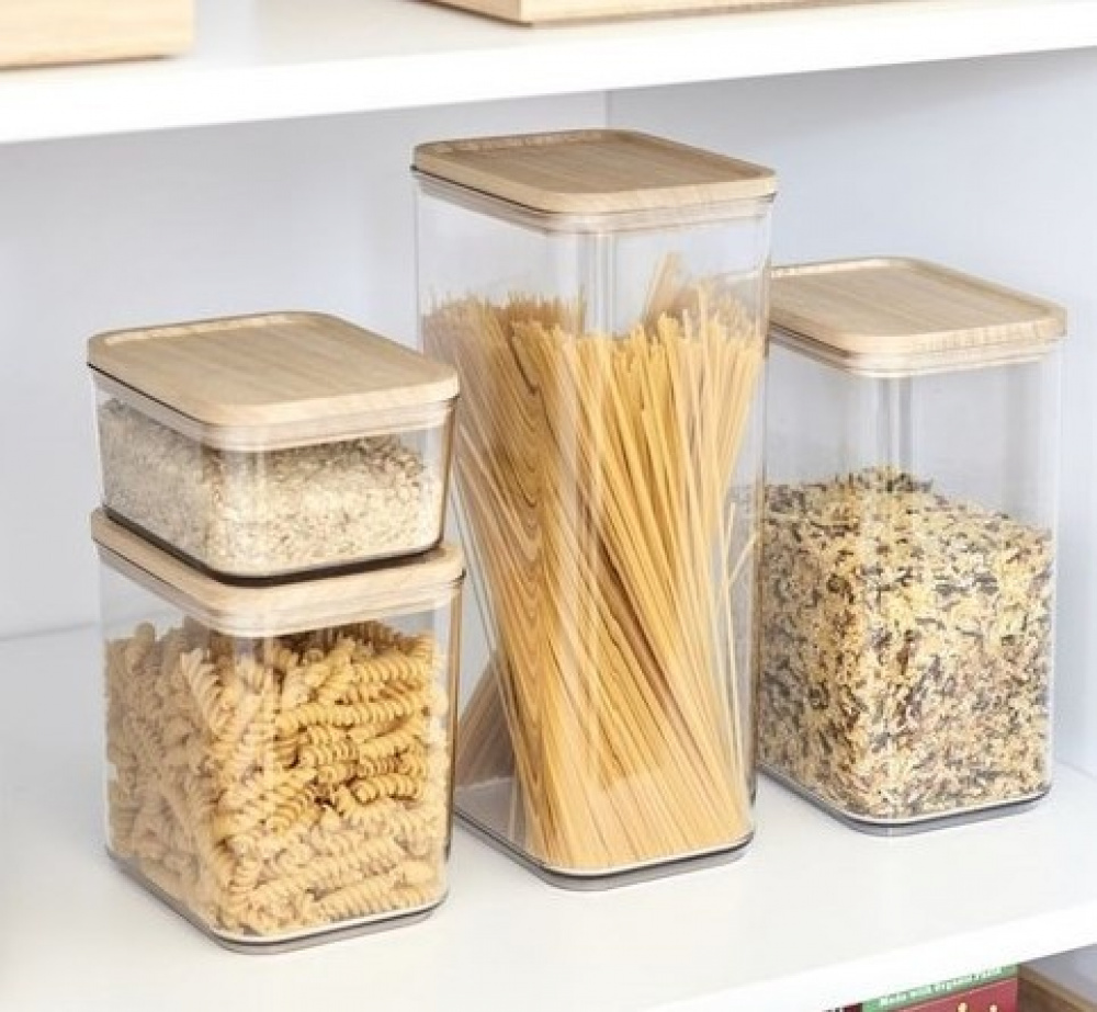 Burk för torrvaror, trä lock, 4 L, PANSINO RPET XL CANISTER, 16 x 12 x H 30,5 cm , Transparent / Natur i gruppen Förvaring / Köksförvaring / Förvaringslådor och burkar hos SmartaSaker.se (40294)