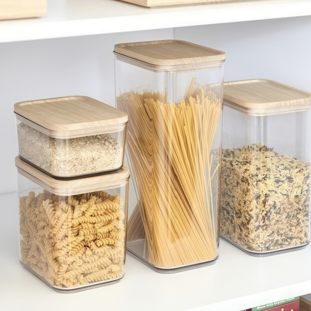 Burk för torrvaror, trä lock, 4 L, PANSINO RPET XL CANISTER, 16 x 12 x H 30,5 cm , Transparent / Natur i gruppen Förvaring / Köksförvaring / Förvaringsburkar hos SmartaSaker.se (40294)