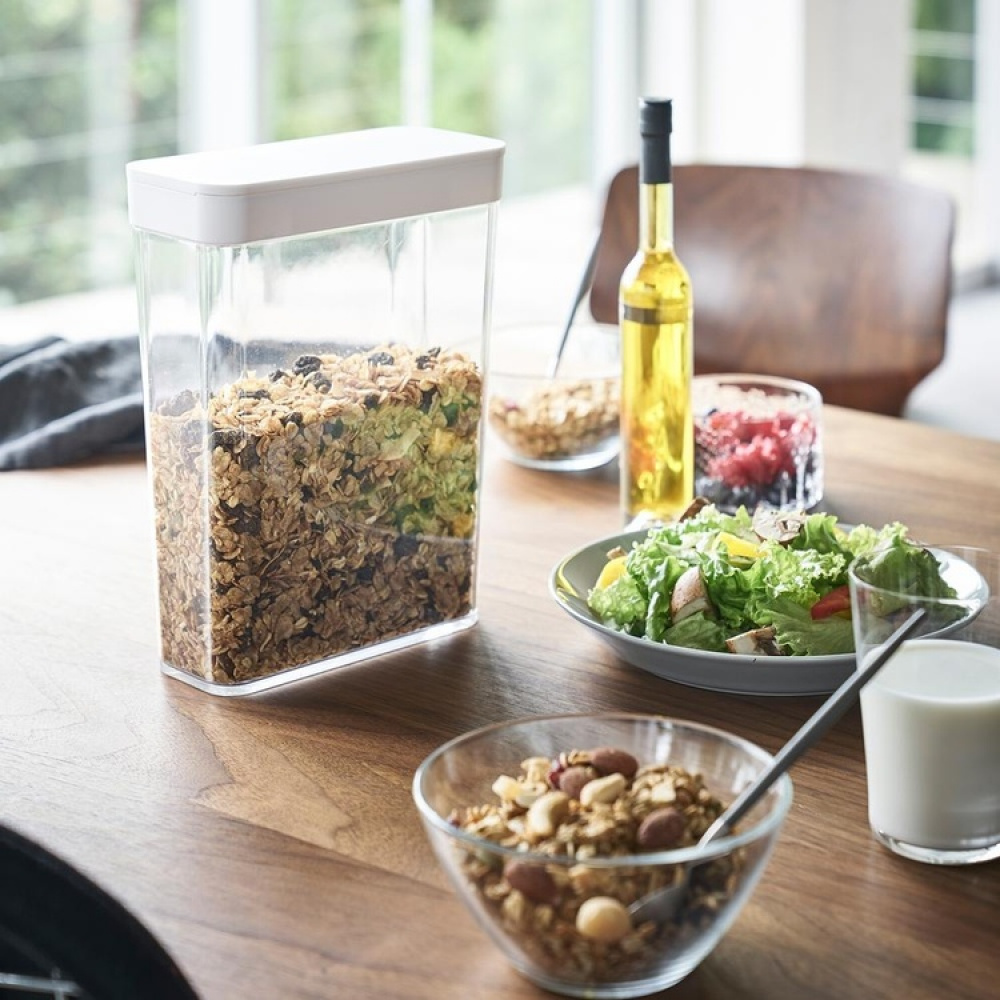 Burk för torrvaror, Lufttät, 2,3L, TOWER FOOD CONTAINER, 19 x 8,5 x H 24,5 cm, Yamazaki, Klar / Vit i gruppen Förvaring / Köksförvaring / Förvaringsburkar hos SmartaSaker.se (40298)