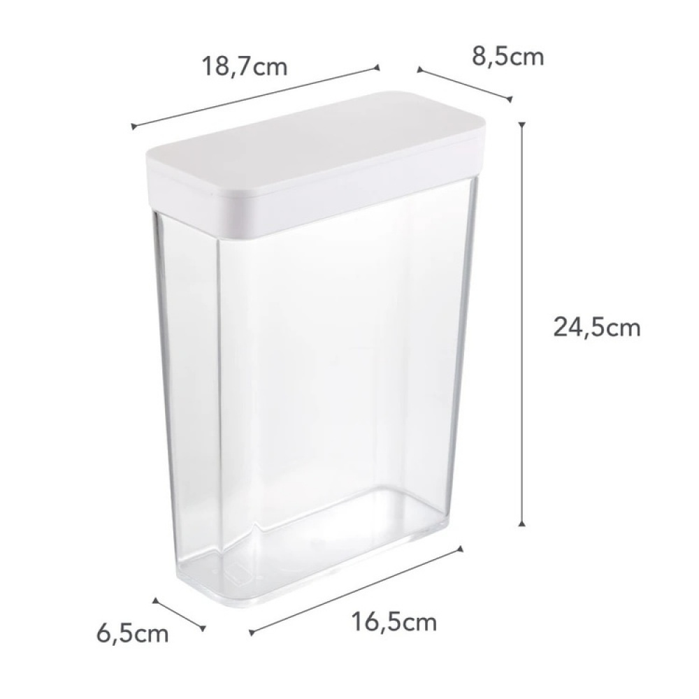 Burk för torrvaror, Lufttät, 2,3L, TOWER FOOD CONTAINER, 19 x 8,5 x H 24,5 cm, Yamazaki, Klar / Vit i gruppen Förvaring / Köksförvaring / Förvaringsburkar hos SmartaSaker.se (40298)