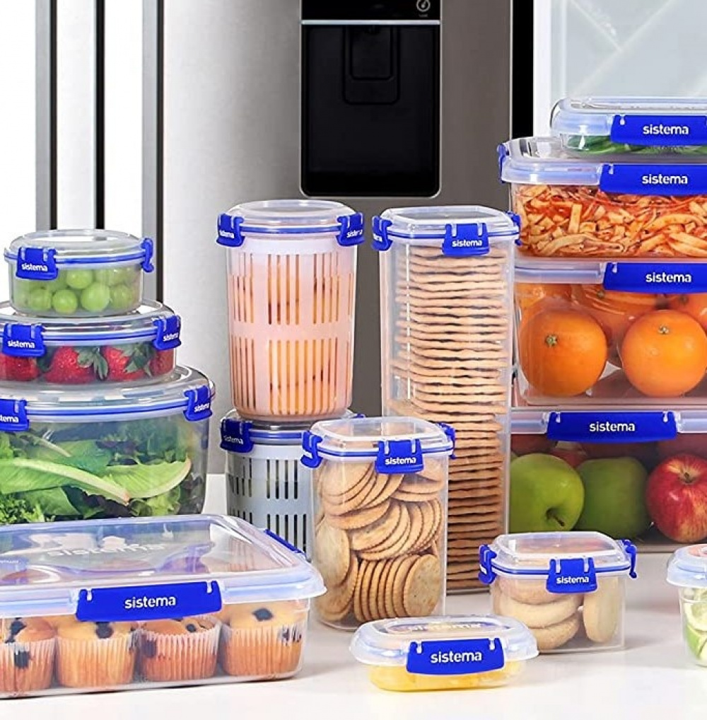 Burk hög, för Kex / Spagetti, 1,8 L, KLIP IT PLUS CRACKER, 11 x 11 x H 28 cm, Klar / Blå i gruppen Förvaring / Köksförvaring / Förvaringslådor och burkar hos SmartaSaker.se (40299)