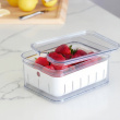 Burk med lock och durkslag, CRISP BERRY BIN, 16,5 x 21,6 x H 9,5 cm, Transparent / Vit