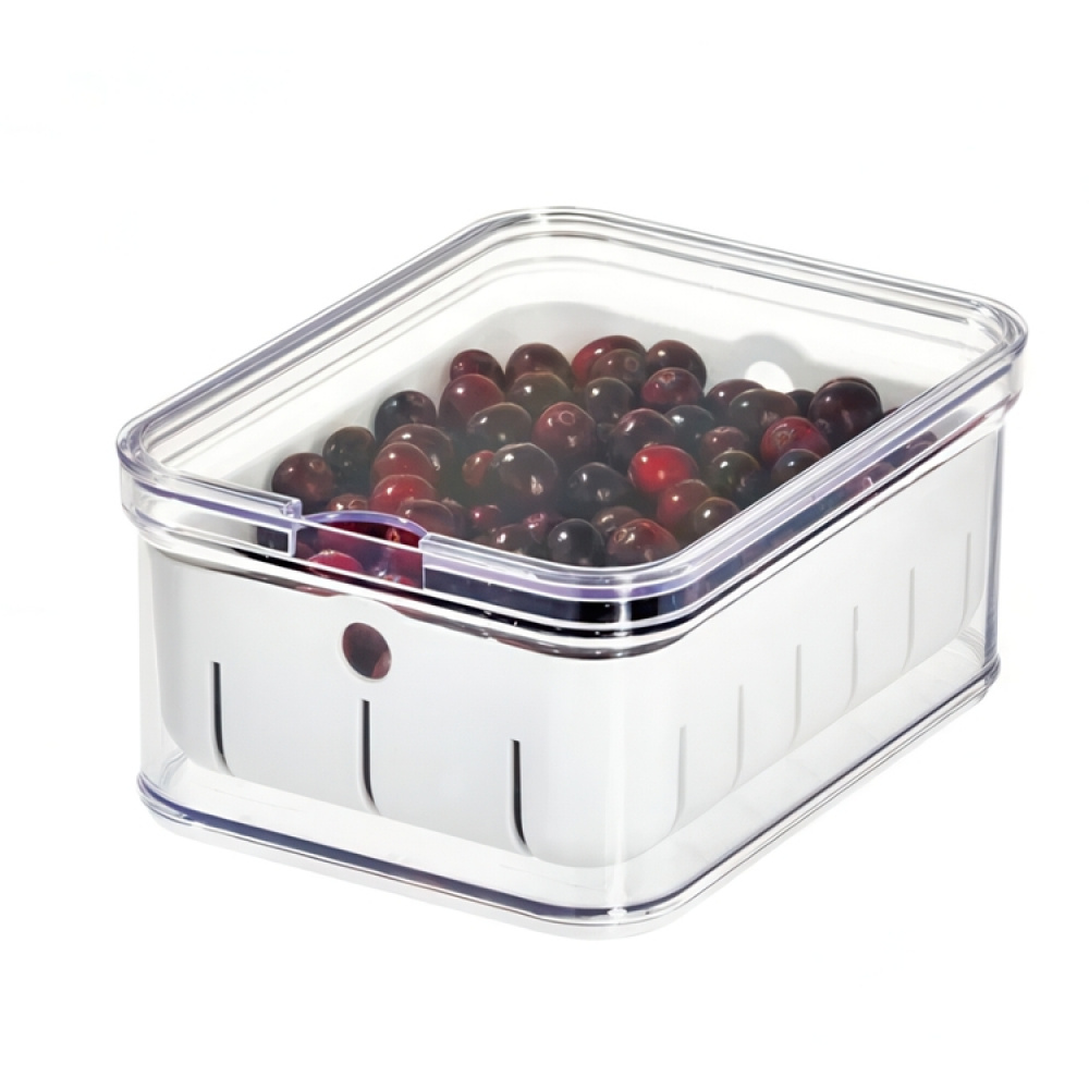 Burk med lock och durkslag, CRISP BERRY BIN, 16,5 x 21,6 x H 9,5 cm, Transparent / Vit i gruppen Förvaring / Köksförvaring / Kylskåpsförvaring hos SmartaSaker.se (40305)