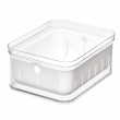 Burk med lock och durkslag, CRISP BERRY BIN, 16,5 x 21,6 x H 9,5 cm, Transparent / Vit