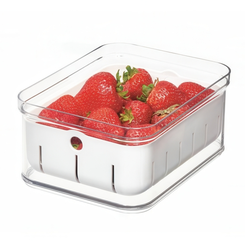 Burk med lock och durkslag, CRISP BERRY BIN, 16,5 x 21,6 x H 9,5 cm, Transparent / Vit i gruppen Förvaring / Köksförvaring / Kylskåpsförvaring hos SmartaSaker.se (40305)