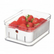 Burk med lock och durkslag, CRISP BERRY BIN, 16,5 x 21,6 x H 9,5 cm, Transparent / Vit