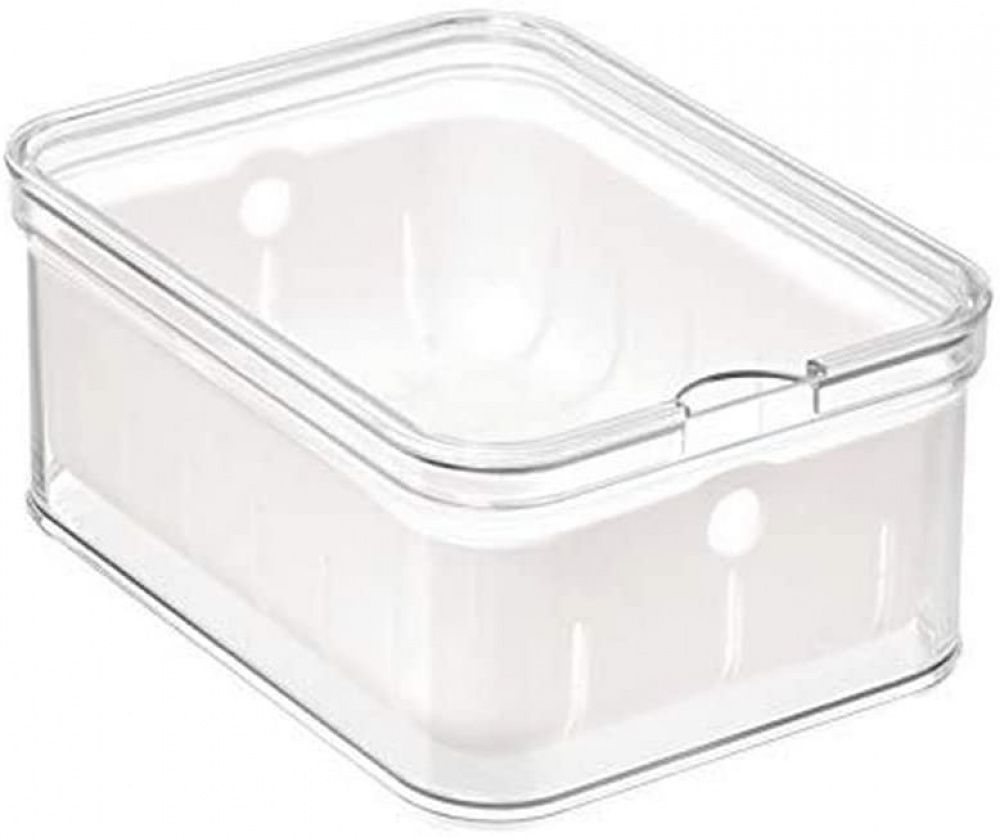 Burk med lock och durkslag, CRISP BERRY BIN, 16,5 x 21,6 x H 9,5 cm, Transparent / Vit i gruppen Förvaring / Köksförvaring / Kylskåpsförvaring hos SmartaSaker.se (40305)