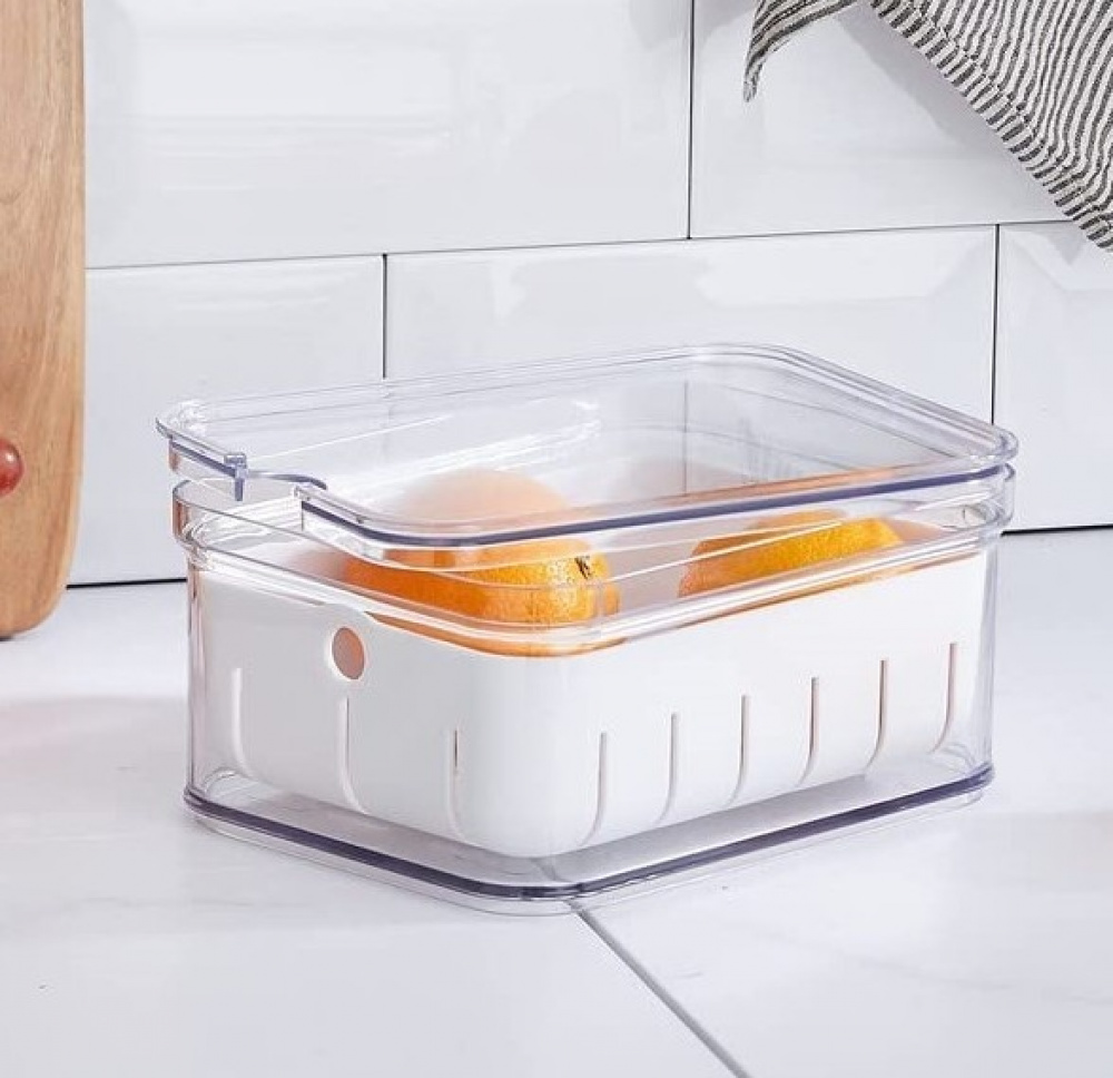 Burk med lock och durkslag, CRISP BERRY BIN, 16,5 x 21,6 x H 9,5 cm, Transparent / Vit i gruppen Förvaring / Köksförvaring / Kylskåpsförvaring hos SmartaSaker.se (40305)