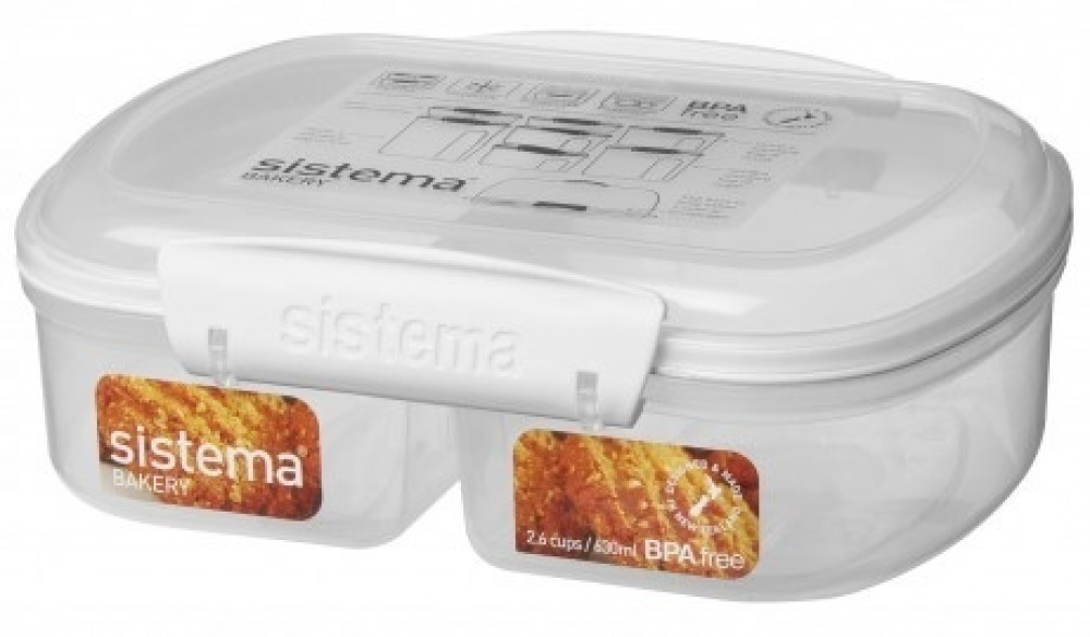 Burk tvådelad, 630 ml, SISTEMA BAKE IT SPLIT, Klar / Vit i gruppen Förvaring / Köksförvaring / Matlådor hos SmartaSaker.se (40308)