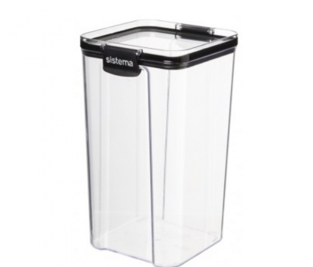 Burk, 1,3 liter, TRITAN ULTRA SQUARE, Klar / Svart i gruppen Förvaring / Köksförvaring / Förvaringslådor och burkar / Sistema hos SmartaSaker.se (40315)