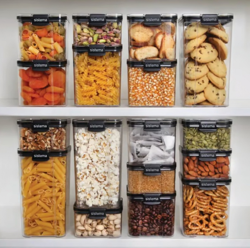 Burk, 1,3 liter, TRITAN ULTRA SQUARE, Klar / Svart i gruppen Förvaring / Köksförvaring / Förvaringslådor och burkar / Sistema hos SmartaSaker.se (40315)