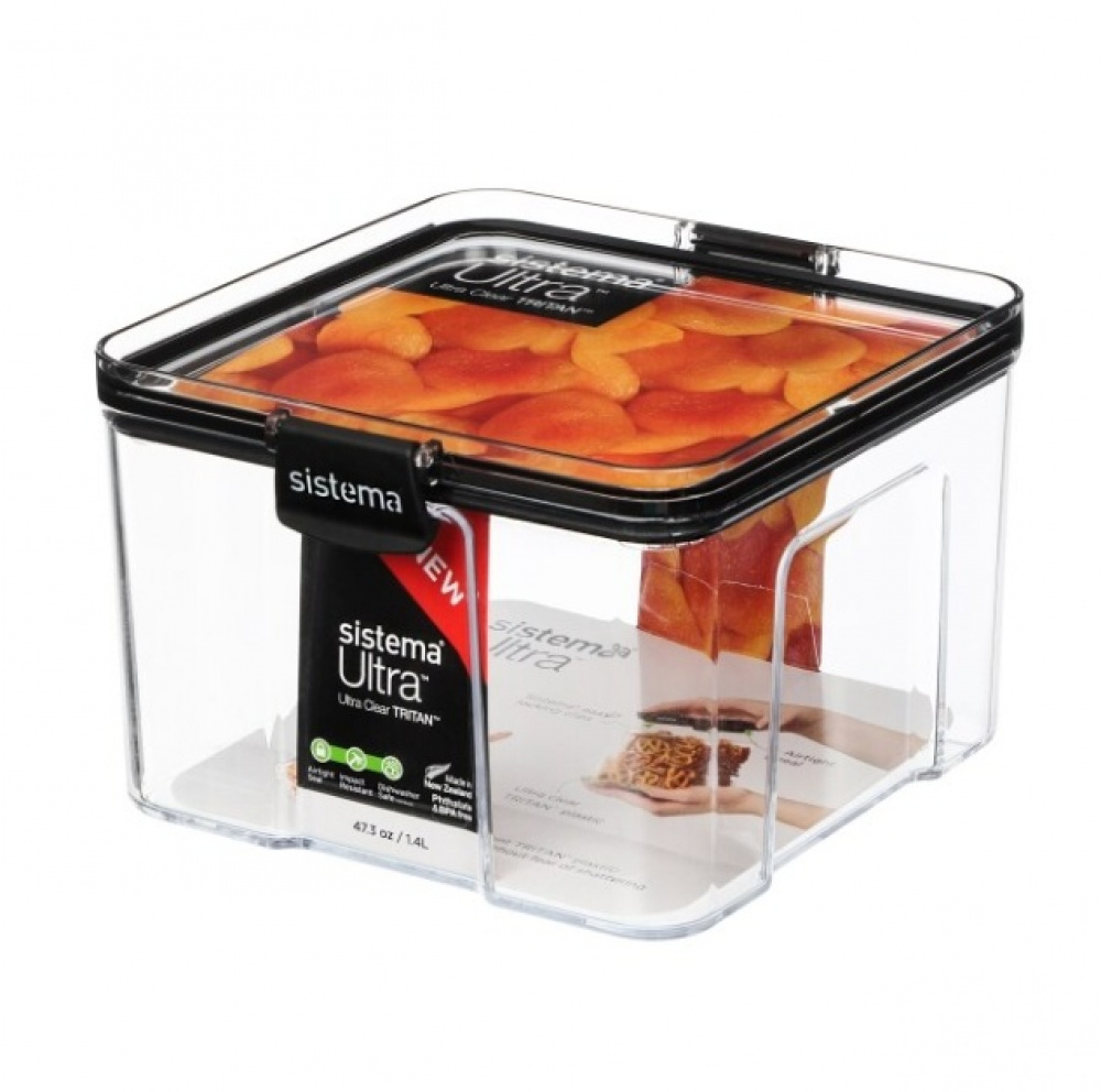 Burk, 1,4 Liter, TRITAN ULTRA LARGE SQUARE, Klar / Svart i gruppen Förvaring / Köksförvaring / Förvaringslådor och burkar hos SmartaSaker.se (40316)
