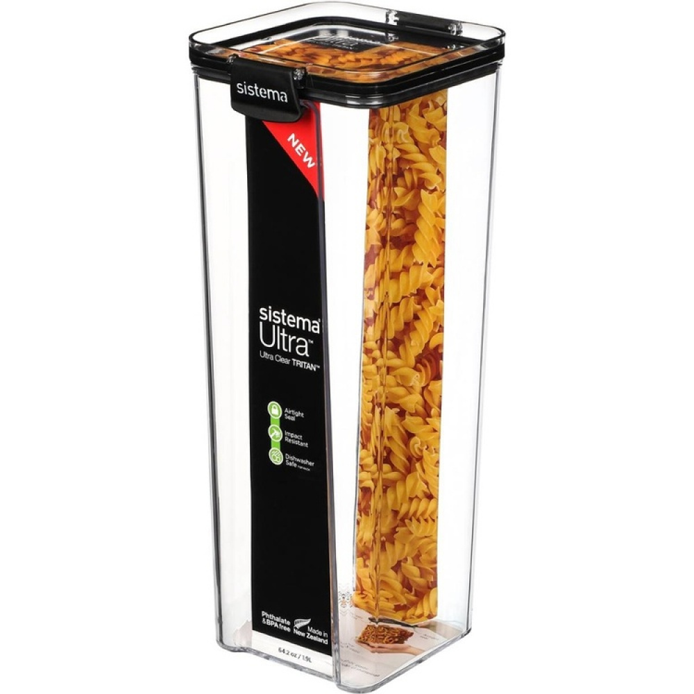 Burk, 1,9 Liter, TRITAN ULTRA SQUARE, Klar / Svart i gruppen Förvaring / Köksförvaring / Förvaringsburkar / Sistema förvaringsburkar hos SmartaSaker.se (40320)