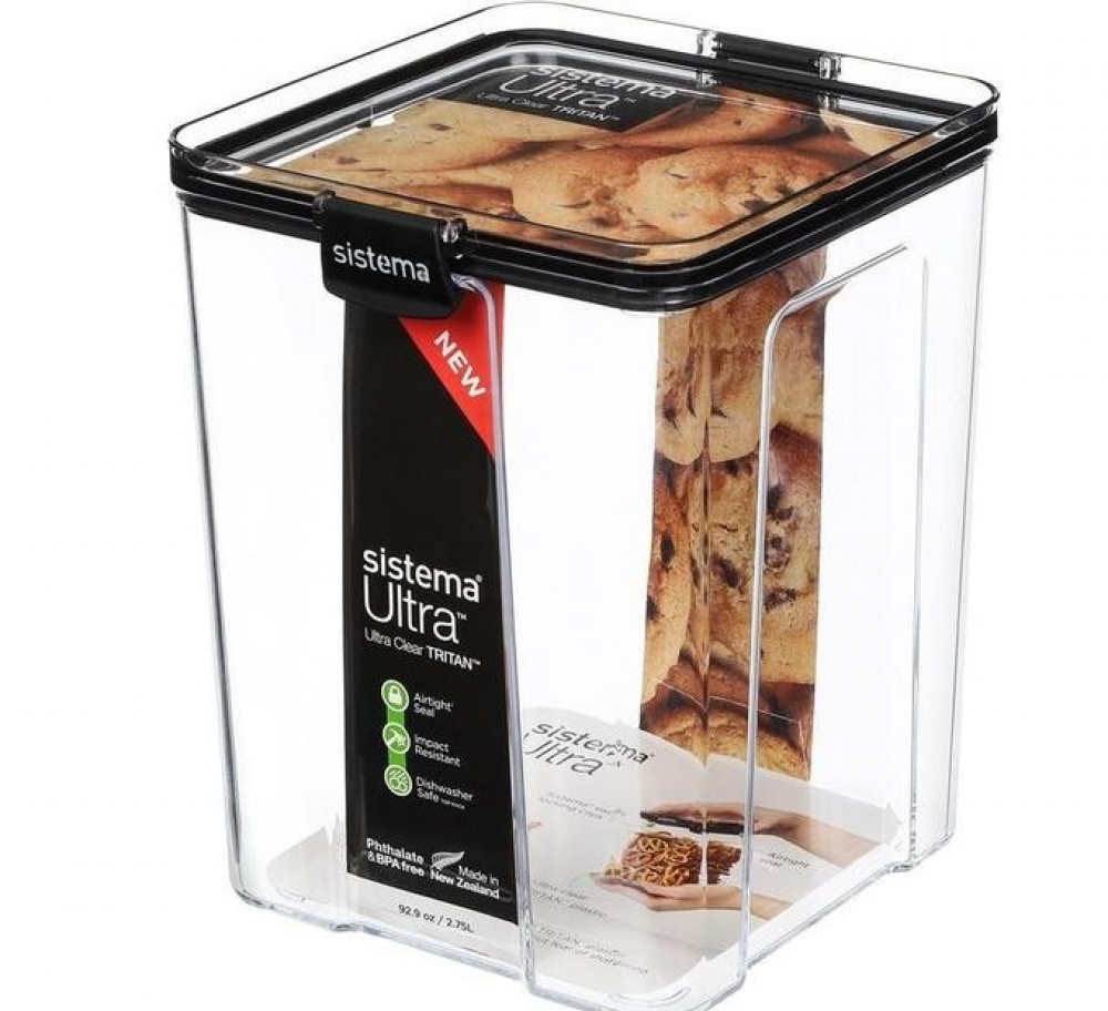 Burk, 2,75 Liter, TRITAN ULTRA LARGE SQUARE, Klar / Svart i gruppen Förvaring / Köksförvaring / Förvaringslådor och burkar / Sistema hos SmartaSaker.se (40324)