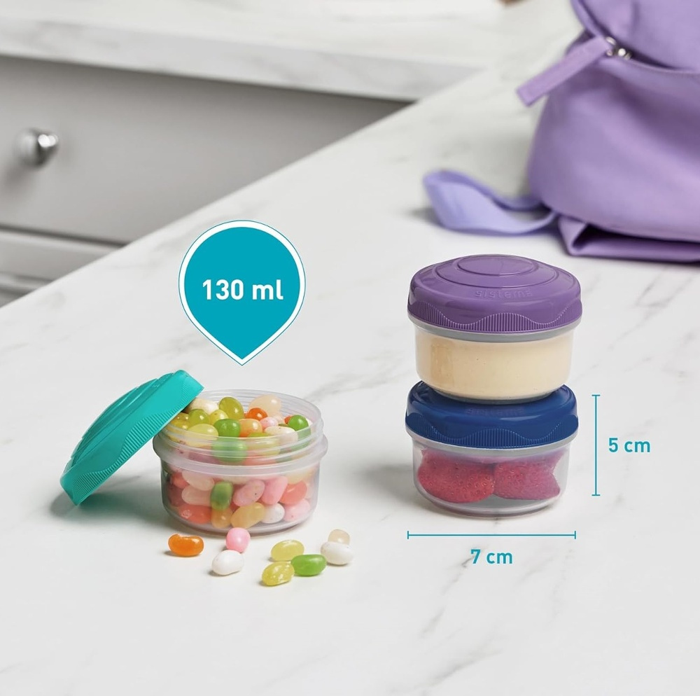 Burkar för mellanmål, 130 ml, 3 st, SISTEMA MINI BITES, Mint / Blå i gruppen Förvaring / Köksförvaring / Förvaringslådor och burkar / Sistema hos SmartaSaker.se (40336)