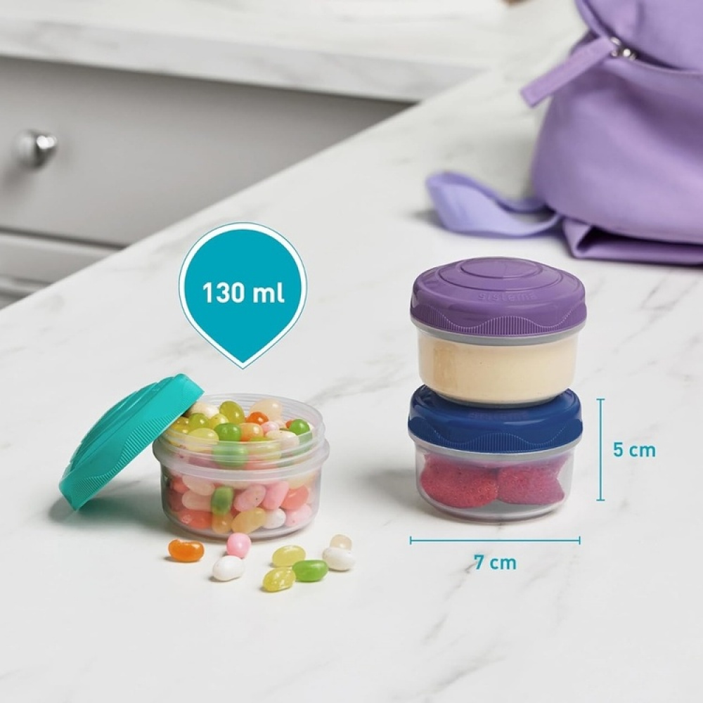 Burkar för mellanmål, 130 ml, 3 st, SISTEMA MINI BITES, Mint / Blå i gruppen Förvaring / Köksförvaring / Förvaringsburkar / Sistema förvaringsburkar hos SmartaSaker.se (40336)