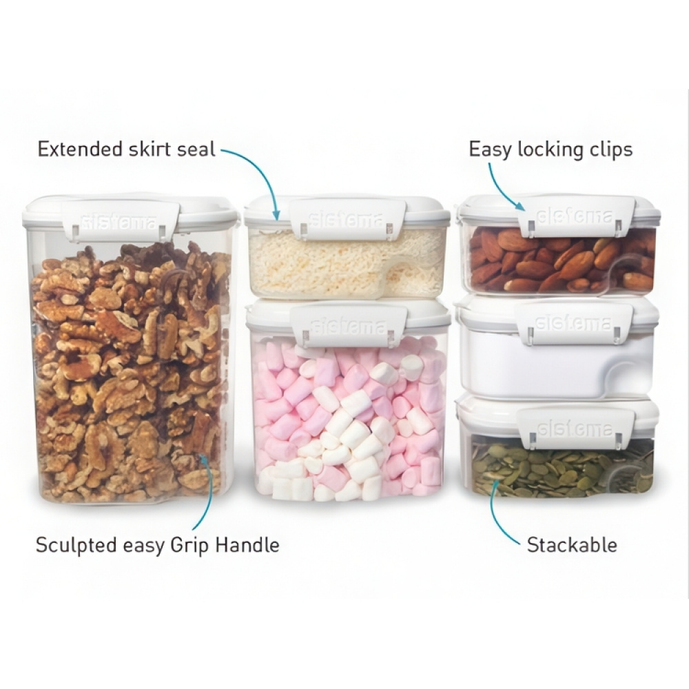 Burkar för strössel, strösocker mm, 3 st, SISTEMA BAKE IT STACK & POUR, Klar / Vit i gruppen Förvaring / Köksförvaring / Förvaringsburkar hos SmartaSaker.se (40338)