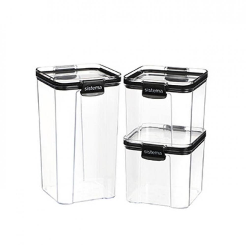 Burkar för torrförvaring, 3-pack, SISTEMA TRITAN ULTRA SPECIAL, Klar / Svart i gruppen Förvaring / Köksförvaring / Förvaringslådor och burkar / Sistema hos SmartaSaker.se (40339)