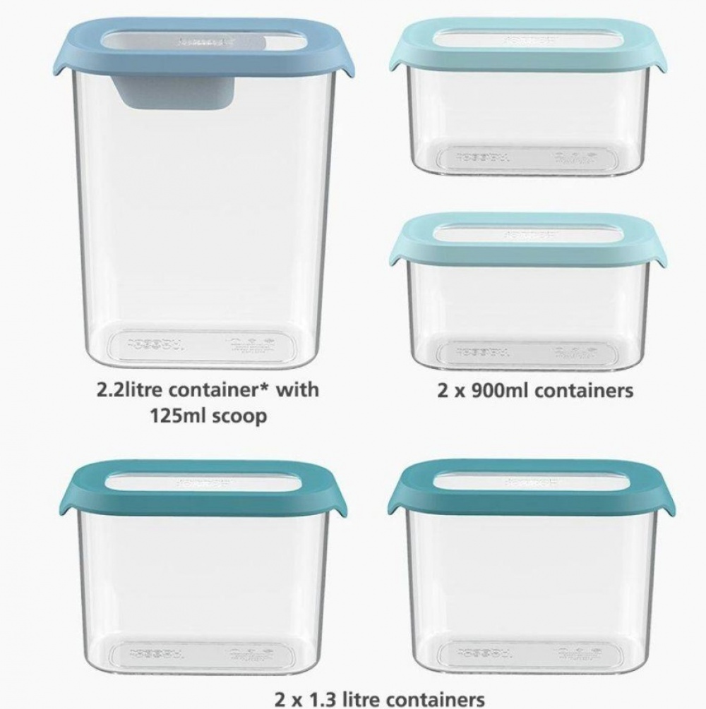 Burkar för torrförvaring, 5 st, CUPBOARD-STORE CONTAINER SET, Joseph Joseph, Klar / Blå i gruppen Förvaring / Köksförvaring / Förvaringslådor och burkar hos SmartaSaker.se (40340)