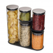 Burkar i glas i smart ställ, 5 st, PODIUM EASY-ACCESS , Joseph Joseph, Klar / Silver Burkar i glas i smart ställ, 5 st, PODIUM EASY-ACCESS , Joseph Joseph, Klar / Silver