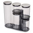 Burkar i glas i smart ställ, 5 st, PODIUM EASY-ACCESS , Joseph Joseph, Klar / Silver Burkar i glas i smart ställ, 5 st, PODIUM EASY-ACCESS , Joseph Joseph, Klar / Silver