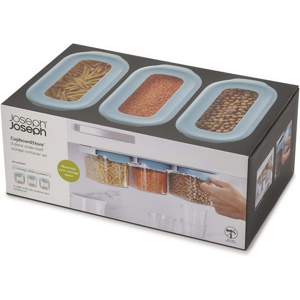 Burkar Under-Hylla Förvaring, 3 burkar, CUPBOARD-STORE, Small, Joseph Joseph, Klar / Blå i gruppen Förvaring / Köksförvaring / Organisera köksskåp / Under hyllan-förvaring hos SmartaSaker.se (40346)