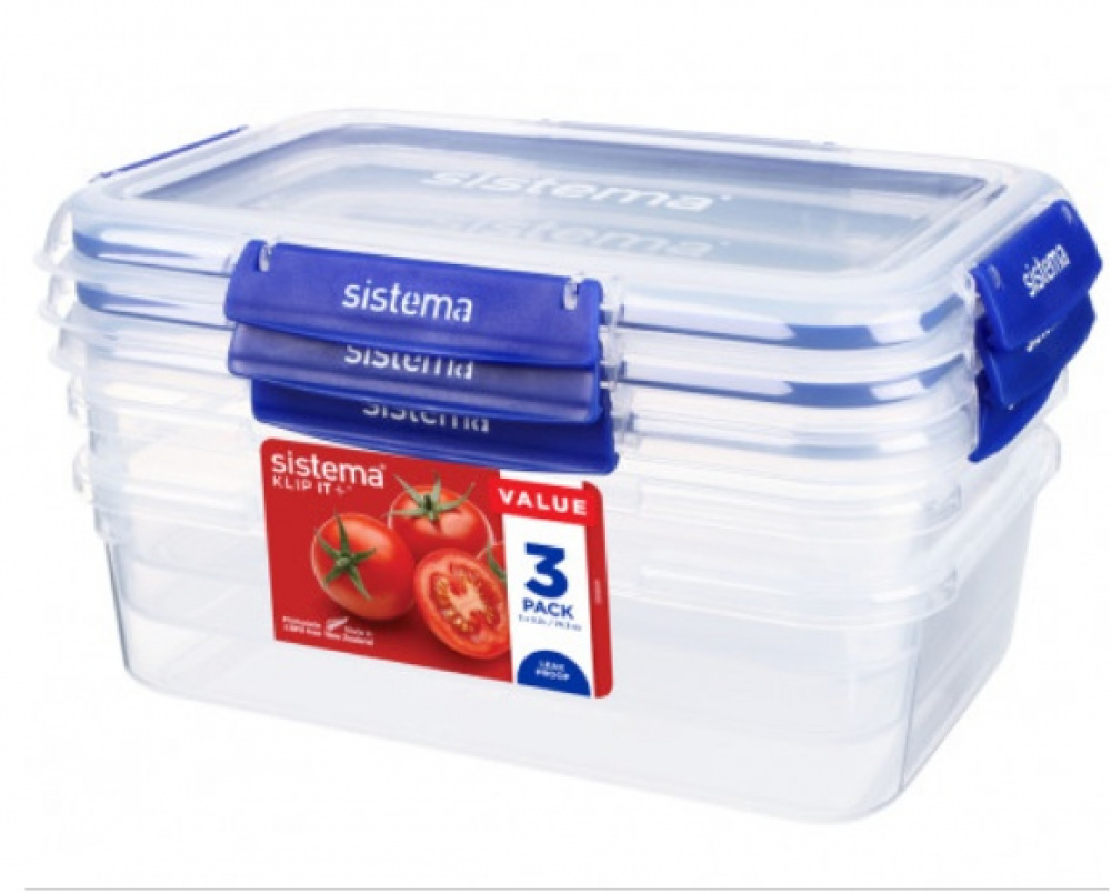 Burkar, 2,2 L, Set med 3, KLIP IT PLUS RECTANGLE SPECIAL, 25,5 x 17,5 x H 8 cm, Klar / Kornblå i gruppen Förvaring / Köksförvaring / Förvaringslådor och burkar / Sistema hos SmartaSaker.se (40348)