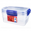 Burkar, 2,2 L, Set med 3, KLIP IT PLUS RECTANGLE SPECIAL, 25,5 x 17,5 x H 8 cm, Klar / Kornblå Burkar, 2,2 L, Set med 3, KLIP IT PLUS RECTANGLE SPECIAL, 25,5 x 17,5 x H 8 cm, Klar / Kornblå