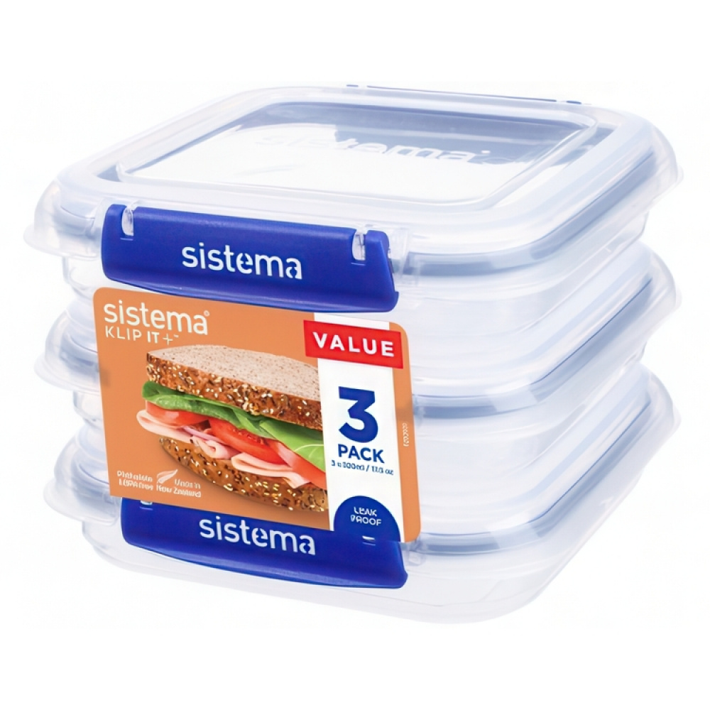 Burkar, Fyrkantiga, 520 ml, Set med 3 st, KLIP IT PLUS SANDWICH SPECIAL, Transparent / Blå i gruppen Förvaring / Köksförvaring / Matlådor / Matlådor i plast hos SmartaSaker.se (40349)