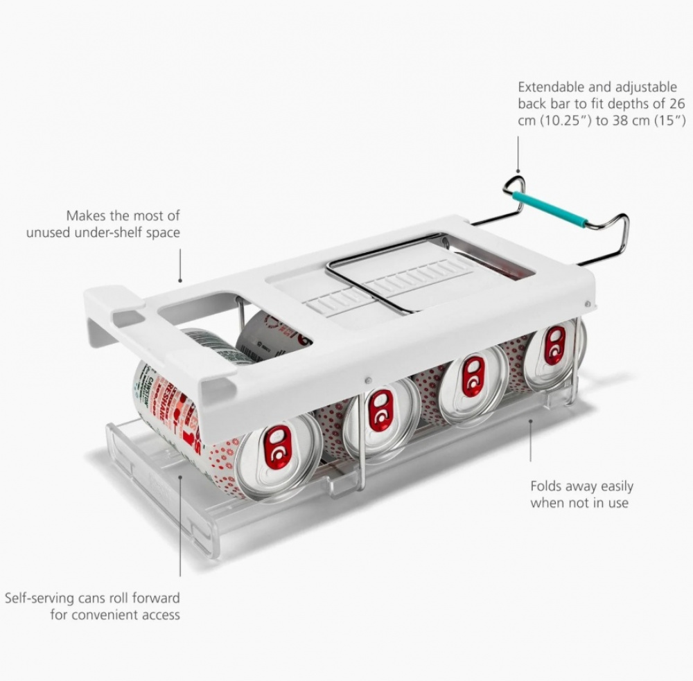 Burkförvaring i kylen, JOSEPH JOSEPH UNDER SHELF CAN DIPENSER, Transparent / vit i gruppen Förvaring / Köksförvaring / Kylskåpsförvaring hos SmartaSaker.se (40355)