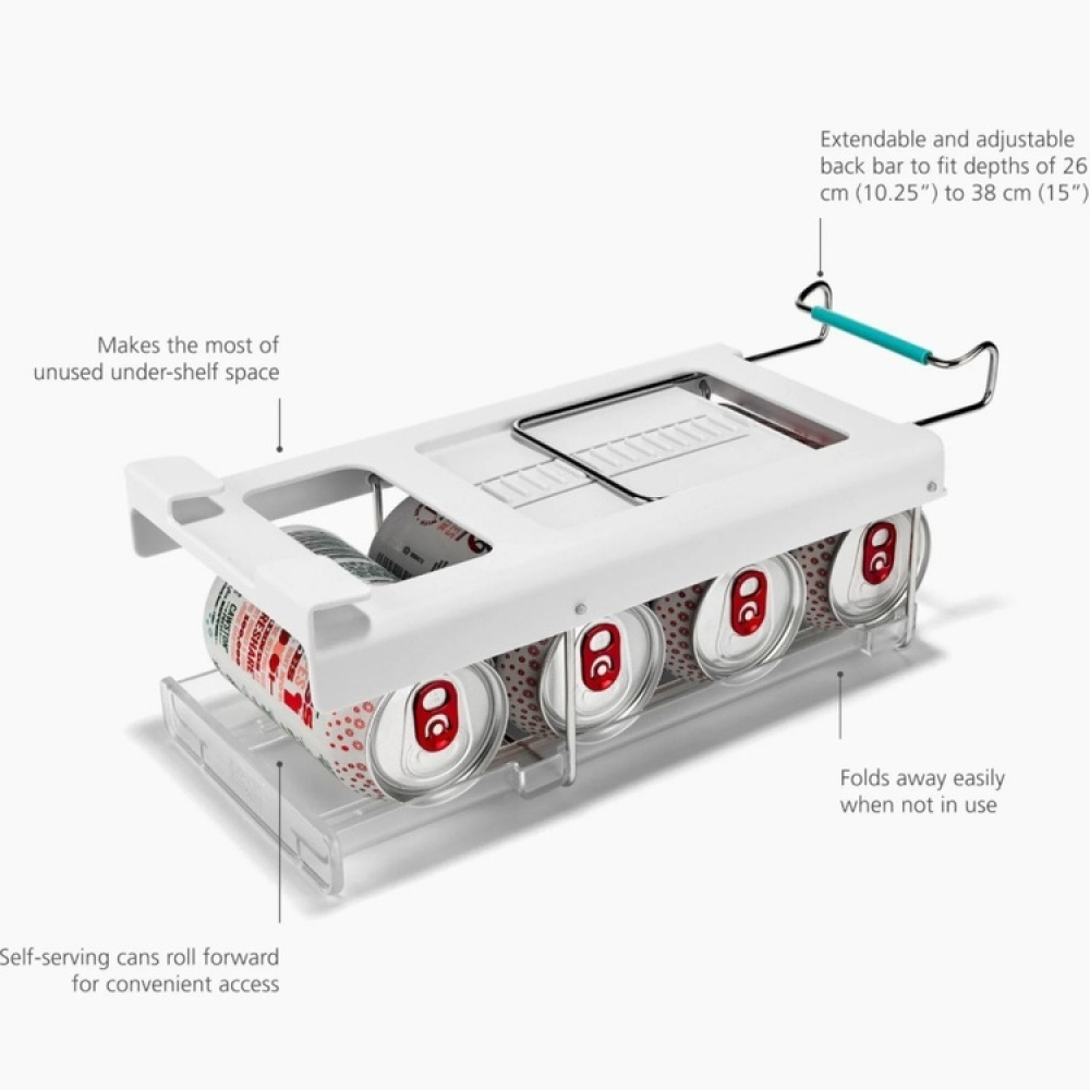 Burkförvaring i kylen, JOSEPH JOSEPH UNDER SHELF CAN DIPENSER, Transparent / vit i gruppen Förvaring / Köksförvaring / Kylskåpsförvaring hos SmartaSaker.se (40355)